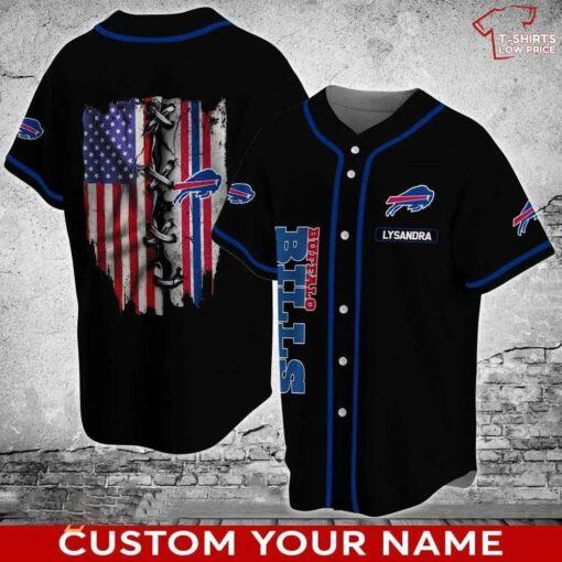 Buffalo American Flag Football Team Custom Name Baseball Jersey Shirt