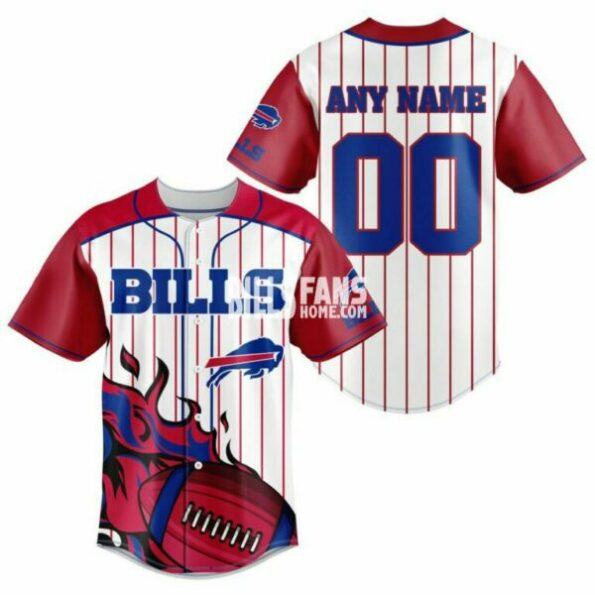Buffalo Bills 3D Baseball Jersey Nfl fire ball Mascot custom name
