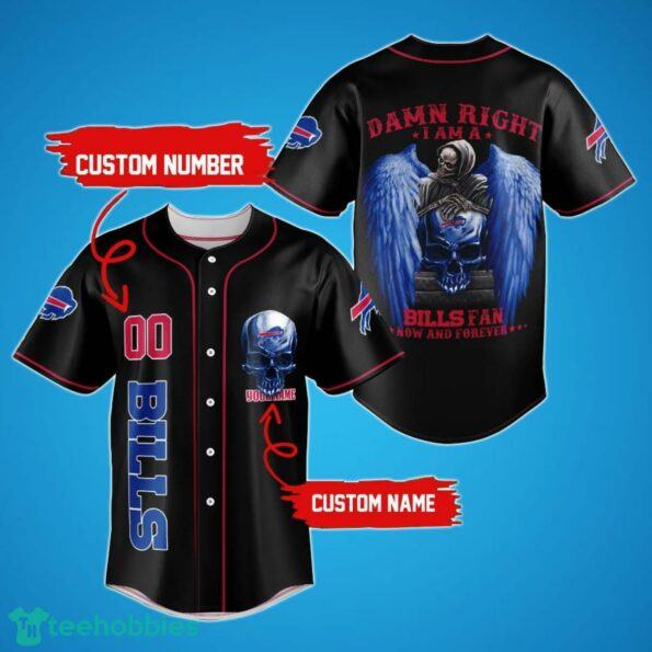 Buffalo Bills Damn Right Skull NFL Custom Name & Number Baseball Jersey Shirt for Fans