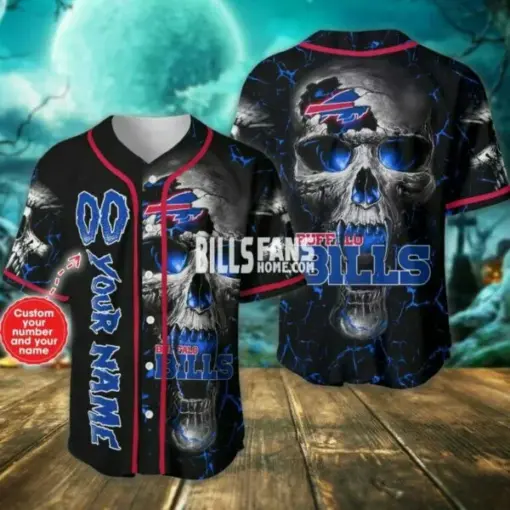 Buffalo Bills NFL fire skull 01 Baseball Jersey Custom Name And Number for fan