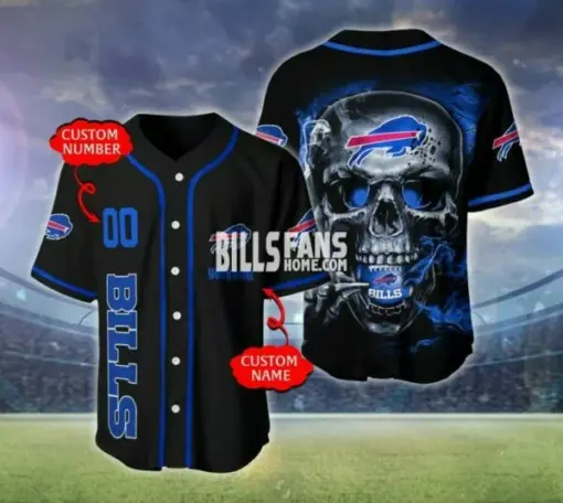 Buffalo Bills NFL fire skull Baseball Jersey Custom Name And Number for fan