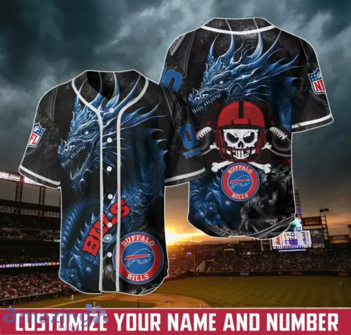 Buffalo Bills Personalized skull dragon Name And Number NFL 3D Baseball Jersey Shirt For Fans