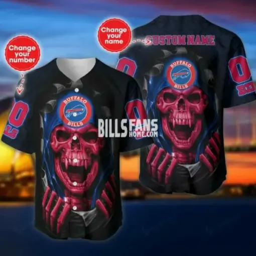 Buffalo Bills nfl Personalized red Skull baseball Jersey custom name