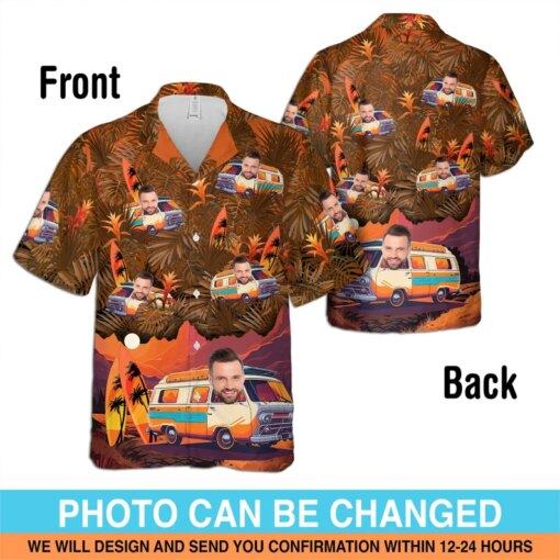 Custom Hawaiian Shirt With Face, Hawaiian Outfits For family, Funny Hawaii Shirt With Face In Minivan