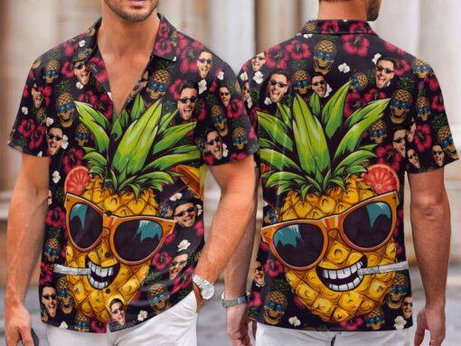 Custom Hawaiian Shirt With Face, Hawaiian Outfits For family, Pineapple funny Sunglasses Printed Hawaiian Shirt