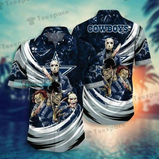 Dallas Cowboys Chucky Freddy Krueger Jason Voorhees Jigsaw Halloween hot Hawaiian Shirts