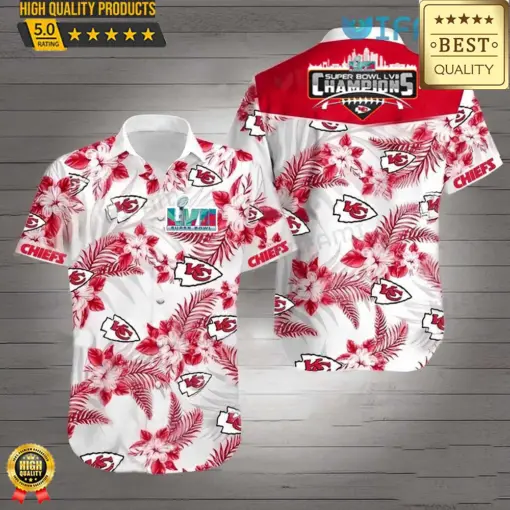 Football Kansas City Chiefs Super Bowl Wins 2022, LVII Shirt Hibiscus Palm, NFL Hawaiian Shirt