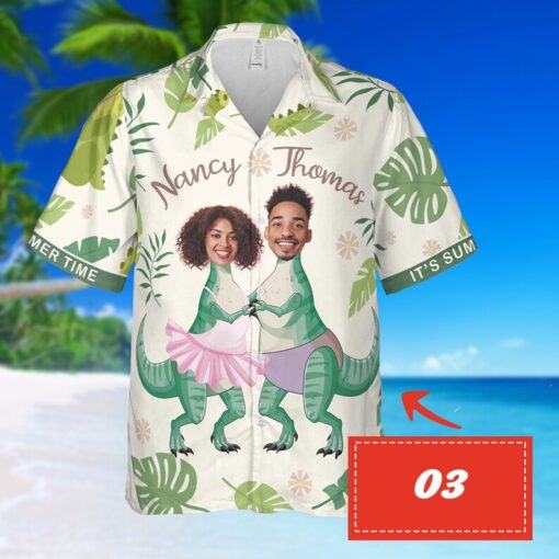 Funny Custom Face Happy Couple Flower Tropical hot Hawaiian Shirt, Personalized Hawaiian Shirts v3