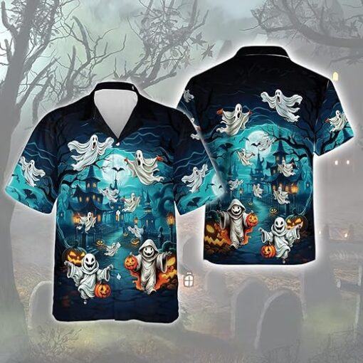 Halloween Night Men Shirt ghost home witch Button Down Beach Shirts