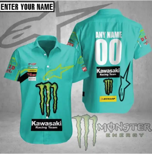 Hot Hawaiian Shirt Kawasaki Racing Monster Energy Shirt Personalized 3D Print