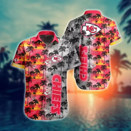 Kansas City Chiefs Hawaiian Shirt Dark Sunset, Kansas City Chiefs Apparel Hawaii Shirt, NFL Hawaiian Shirt