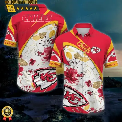 Kansas City Chiefs Hawaiian Shirt Hibiscus Rose, Kansas City Chiefs Apparel Hawaii Shirt, NFL Hawaiian Shirt