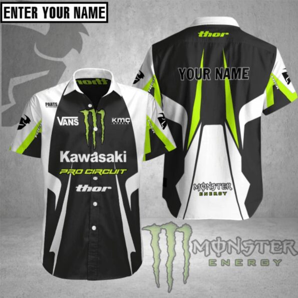 Kawasaki Racing Team Men Shirt Monster Energy Motocross 3D Print hot Hawaiian Shirt