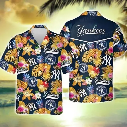 MLB New York Yankees Hawaiian Shirt Tropical Flower Pattern Trendy Summer Gift, Yankees Tropical Shirt