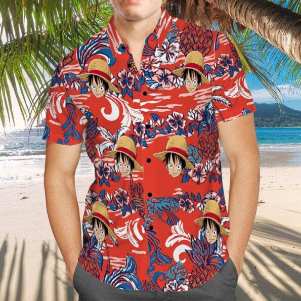 One Piece D.Luffy Merch Hawaiian Shirt Vintage Floral Pattern hot Hawaiian Shirt