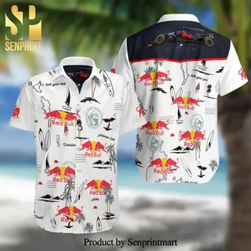 Red Bull F1 Racing Full Printing Summer Short Sleeve Hawaiian Shirt White edition