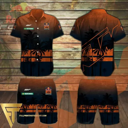 Red Bull KTM Factory Racing Palm Tree Sunset All Over Print summer Hawaiian Shirt and Shorts