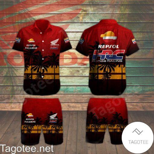 Repsol Honda Team HRC Palm Tree Sunset Red hot Hawaiian Shirt And Short