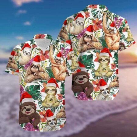 Animal Flower Funny Sloth Merry Christmas Design Trendy Hawaiian Shirt