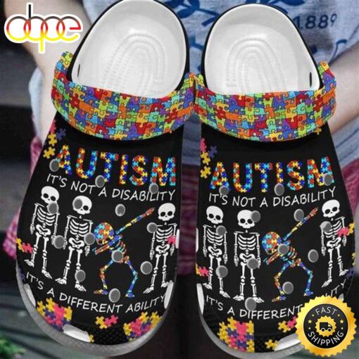 Autism Awareness Day Skeleton Dabbing Autism Puzzle Pieces Crocs Crocband Clog Shoes