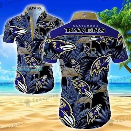 Baltimore Ravens Dark Tropical Flower Texture Hawaiian Shirt