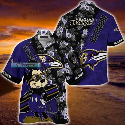 Baltimore Ravens Mickey Floral Pattern Hawaii Shirt_1