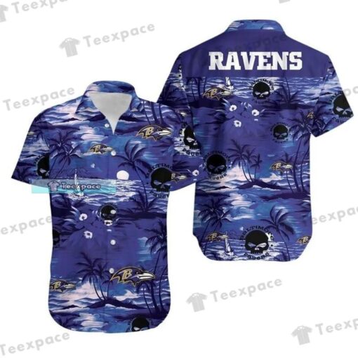 Baltimore Ravens Skull Night Ocean Moon Hawaiian Shirt