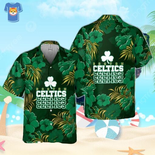 Boston Celtics Hibiscus And Tree Tropical Pattern Print Hawaiian Shirt