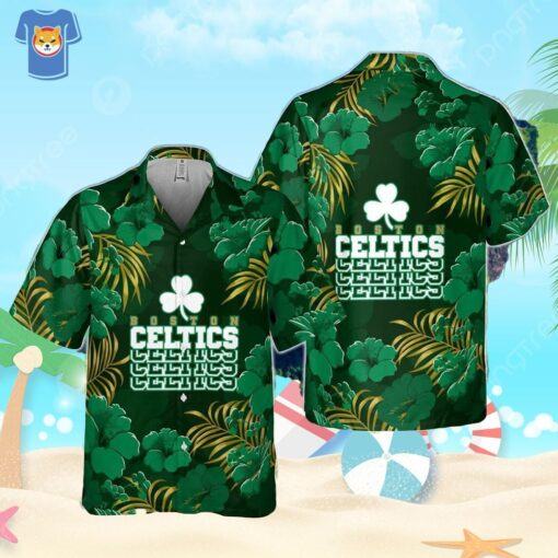 Boston Celtics Hibiscus And Tree Tropical Pattern Print Hawaiian Shirt