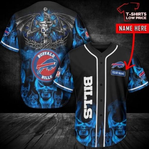 Buffalo Bills nfl Smoke Skull 3D Baseball Jersey custom name for fan