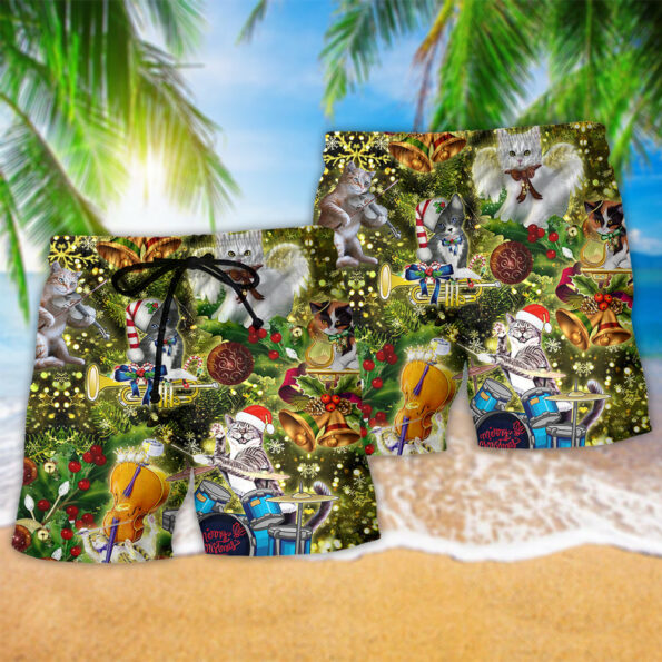 Cat Merry Christmas Angel Trendy Aloha Hawaiian Beach Shorts