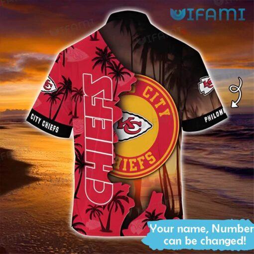 Chiefs Hawaiian Shirt Big Logo Coconut Tree Custom Name Kansas City Chiefs Gift