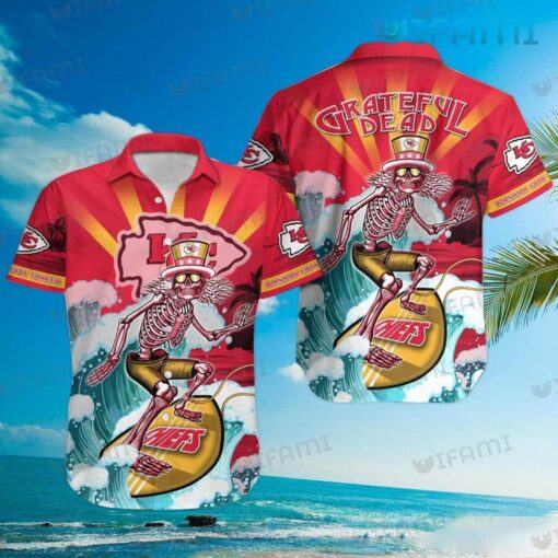 Chiefs Hawaiian Shirt Grateful Dead Skeleton Surfing Kansas City Gift