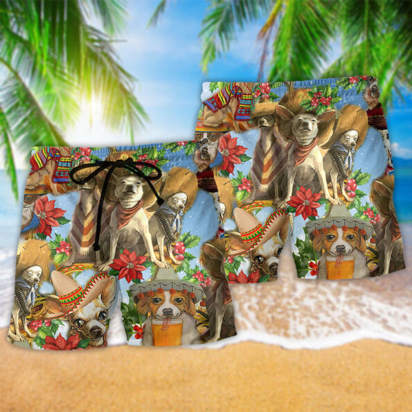 Chihuahua Loves Snow Merry Christmas Trendy Aloha Hawaiian Beach Shorts_2