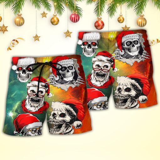 Christmas Bad Santa Skull Love Xmas Galaxy Trendy Aloha Hawaiian Beach Shorts_2