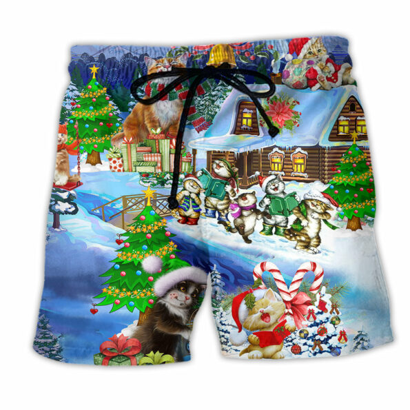 Christmas Cats Santa Love Gift Trendy Aloha Hawaiian Beach Shorts