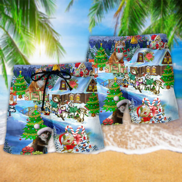 Christmas Cats Santa Love Gift Trendy Aloha Hawaiian Beach Shorts