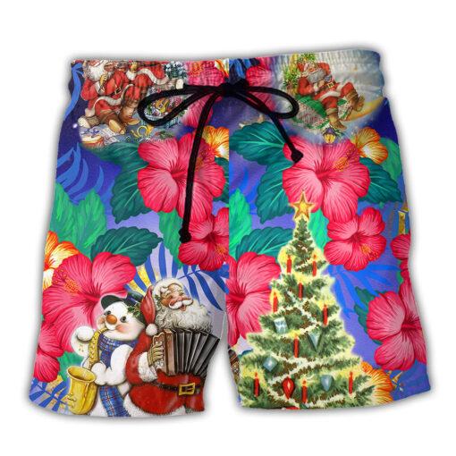 Christmas Flowers Tropical Santa Claus Trendy Aloha Hawaiian Beach Shorts_1