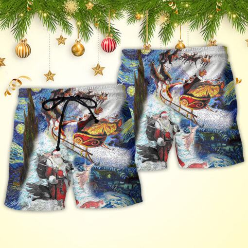 Christmas Friendly Santa With Animals Trendy Aloha Hawaiian Beach Shorts