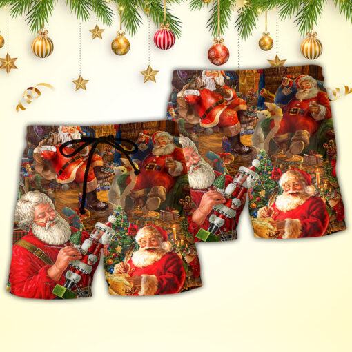 Christmas Funny Santa Claus Gift Xmas Is Coming Art Style Trendy Aloha Hawaiian Beach Shorts