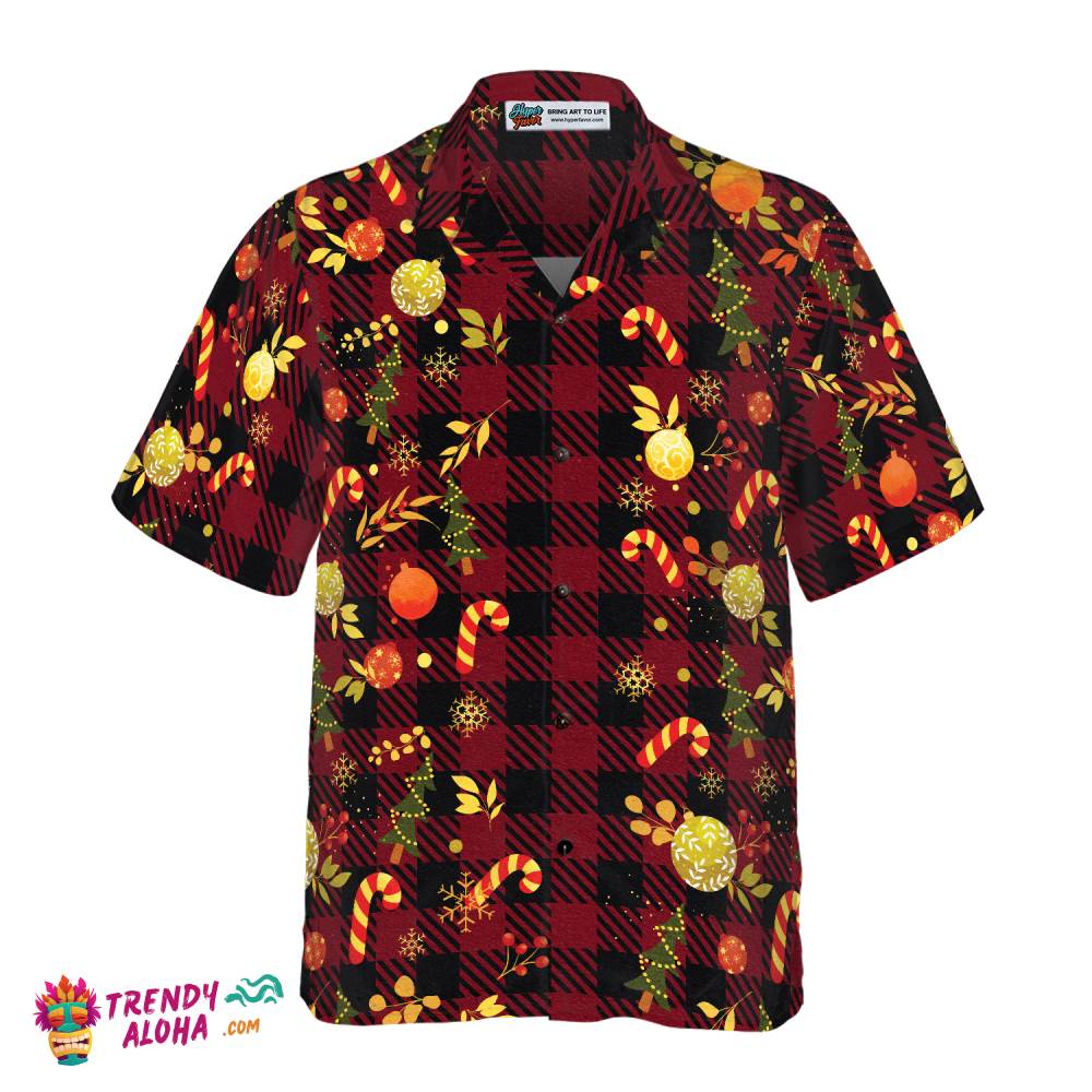 Christmas Hawaiian Shirts For Men And Women, Christmas Red Plaid Pattern Hawaiian Shirt Button Down Shirt Short Sleeve