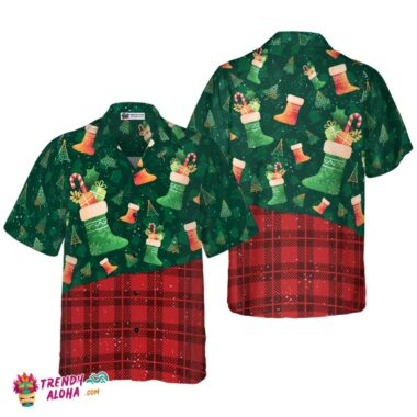 Christmas Hawaiian Shirts For Men And Women, Christmas Socks Pattern Hawaiian Shirt Button Down Shirt Short Sleeve