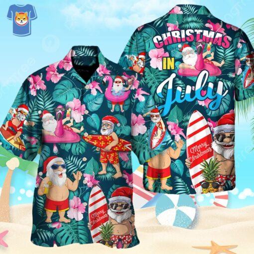 Christmas In July Santa Claus Tropical Hawaiian Shirt