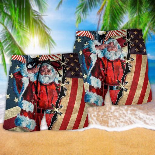 Christmas Patriot Santa Clause Trendy Aloha Hawaiian Beach Shorts_2