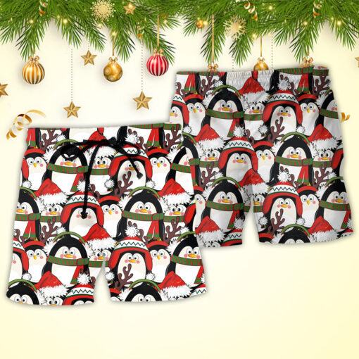 Christmas Penguin Cute Christmas Holiday Trendy Aloha Hawaiian Beach Shorts_2