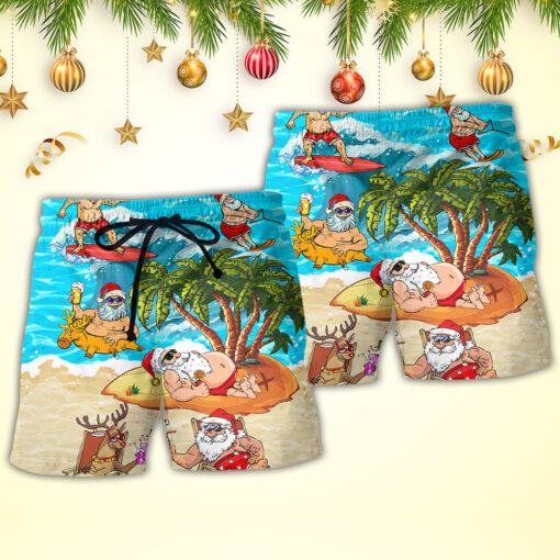 Christmas Santa Claus Chilling On The Beach Mele Kalikimaka Funny Trendy Aloha Hawaiian Beach Shorts