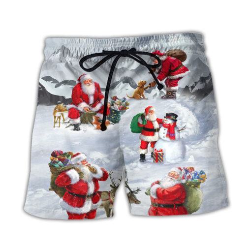 Christmas Santa Claus In The Snow Mountain Art Style Trendy Aloha Hawaiian Beach Shorts