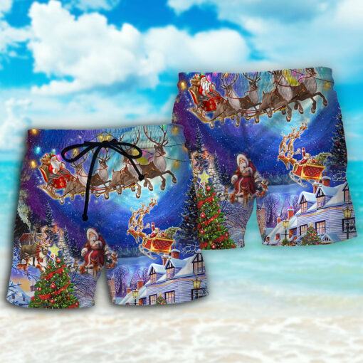 Christmas Santa Claus Snow Night Village Trendy Aloha Hawaiian Beach Shorts_2