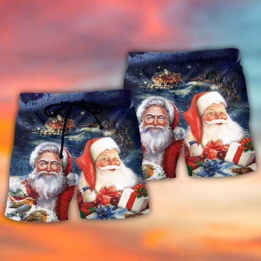 Christmas Santa Claus Snow Trendy Aloha Hawaiian Beach Shorts_2