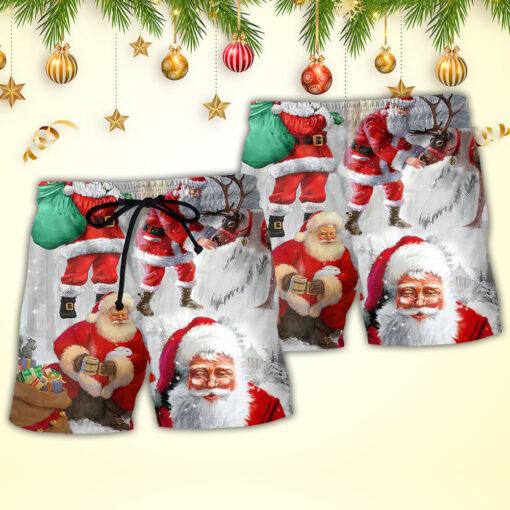 Christmas Santa Claus Story Funny Art Style Trendy Aloha Hawaiian Beach Shorts_2